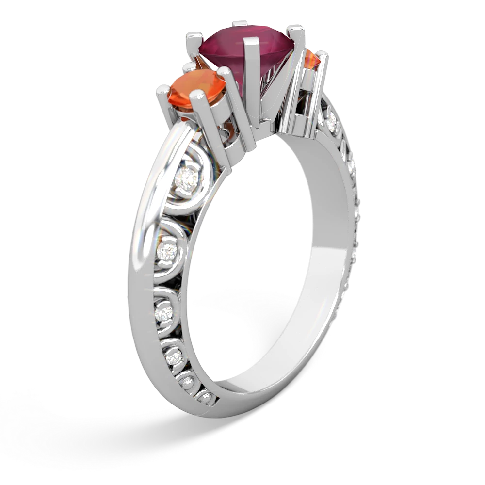 Ruby Art Deco Eternal Embrace Engagement 14K White Gold ring C2003