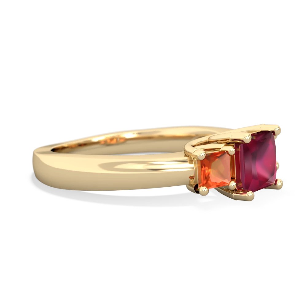 Ruby Three Stone Trellis 14K Yellow Gold ring R4015