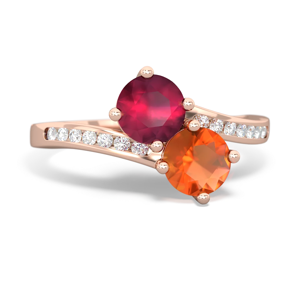 Ruby Channel Set Two Stone 14K Rose Gold ring R5303