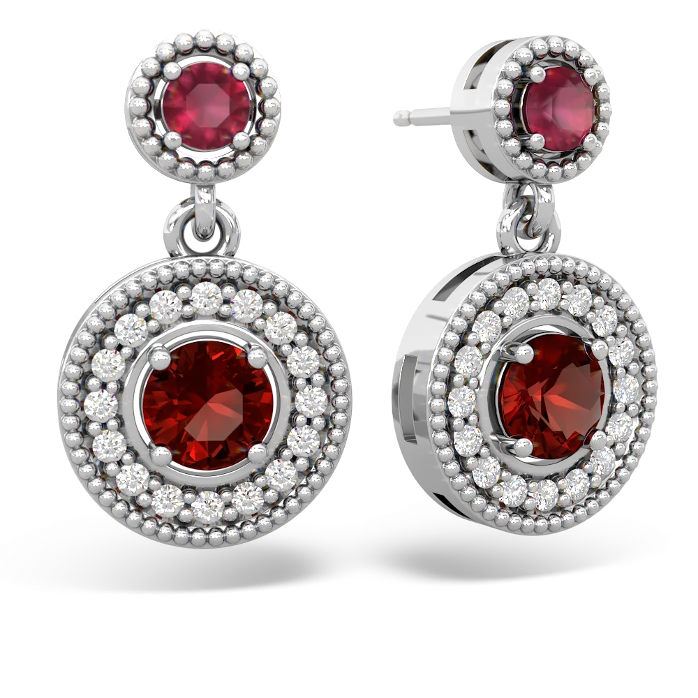 Ruby Halo Dangle 14K White Gold earrings E5319