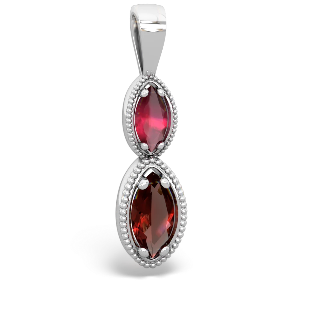 Ruby Antique-Style Halo 14K White Gold pendant P5700