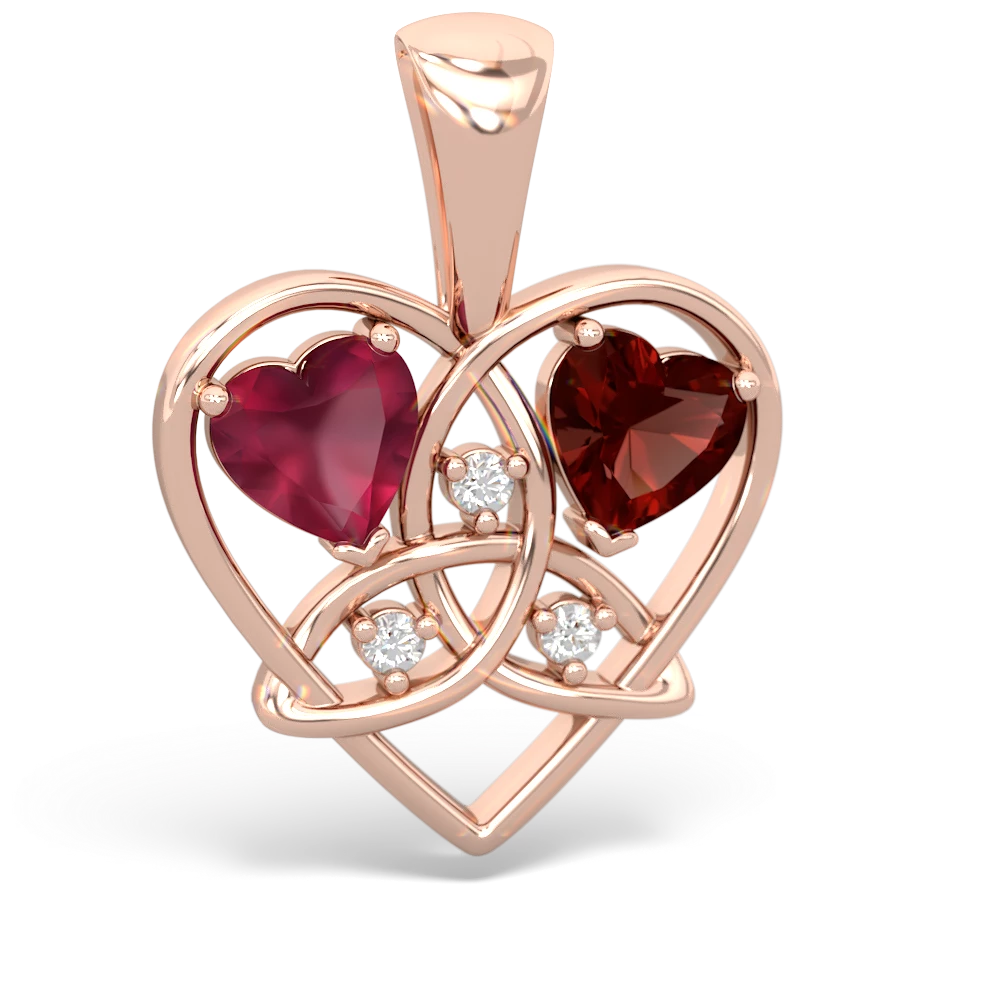 Ruby Celtic Trinity Heart 14K Rose Gold pendant P5331