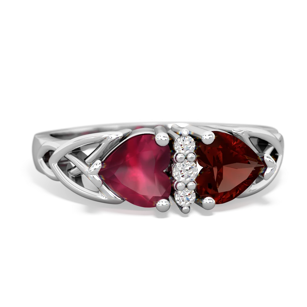 Ruby Celtic Knot Double Heart 14K White Gold ring R5040