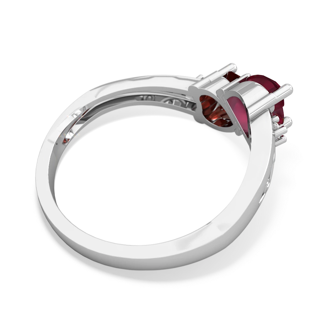 Ruby Snuggling Hearts 14K White Gold ring R2178