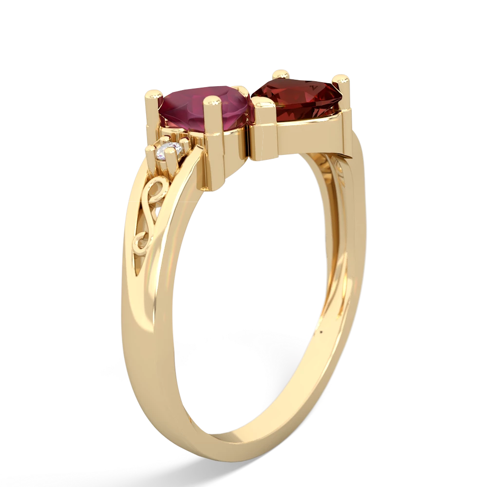 Ruby Snuggling Hearts 14K Yellow Gold ring R2178