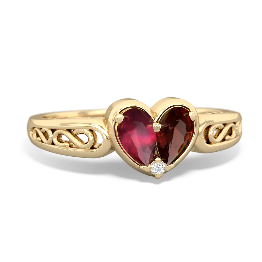 Ruby Filligree 'One Heart' 14K Yellow Gold ring R5070