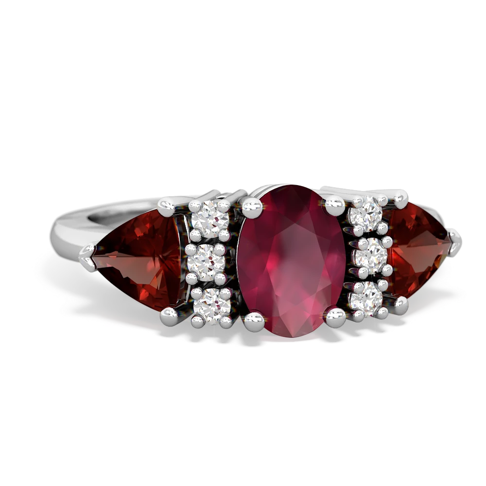 Ruby Antique Style Three Stone 14K White Gold ring R2186