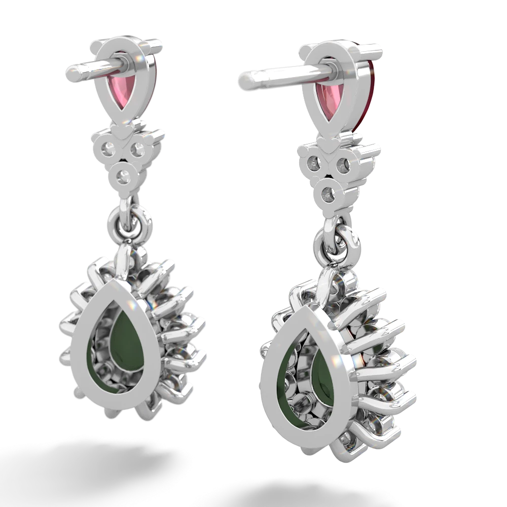 Ruby Halo Pear Dangle 14K White Gold earrings E1882