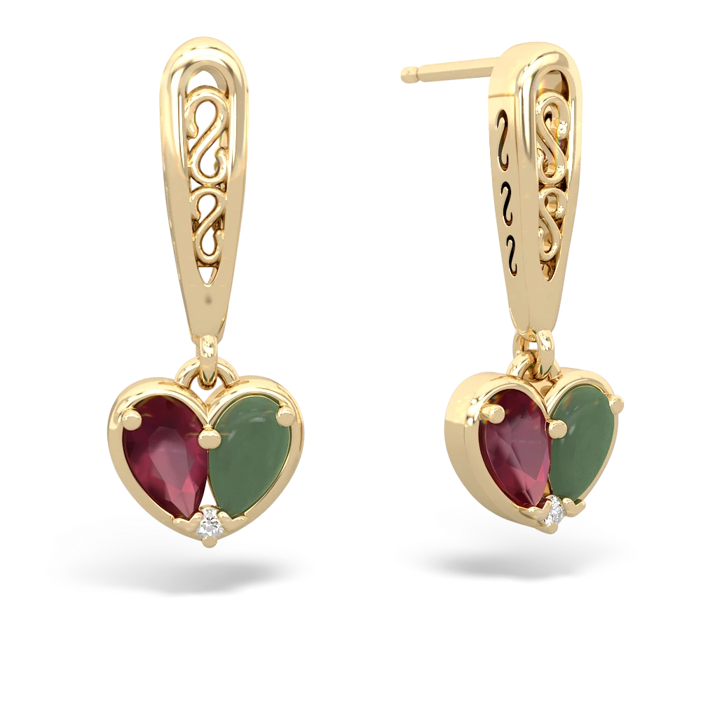 Ruby Filligree Heart 14K Yellow Gold earrings E5070