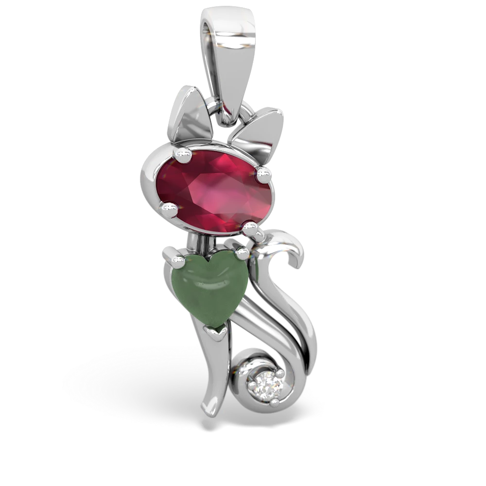 Ruby Kitten 14K White Gold pendant P5780