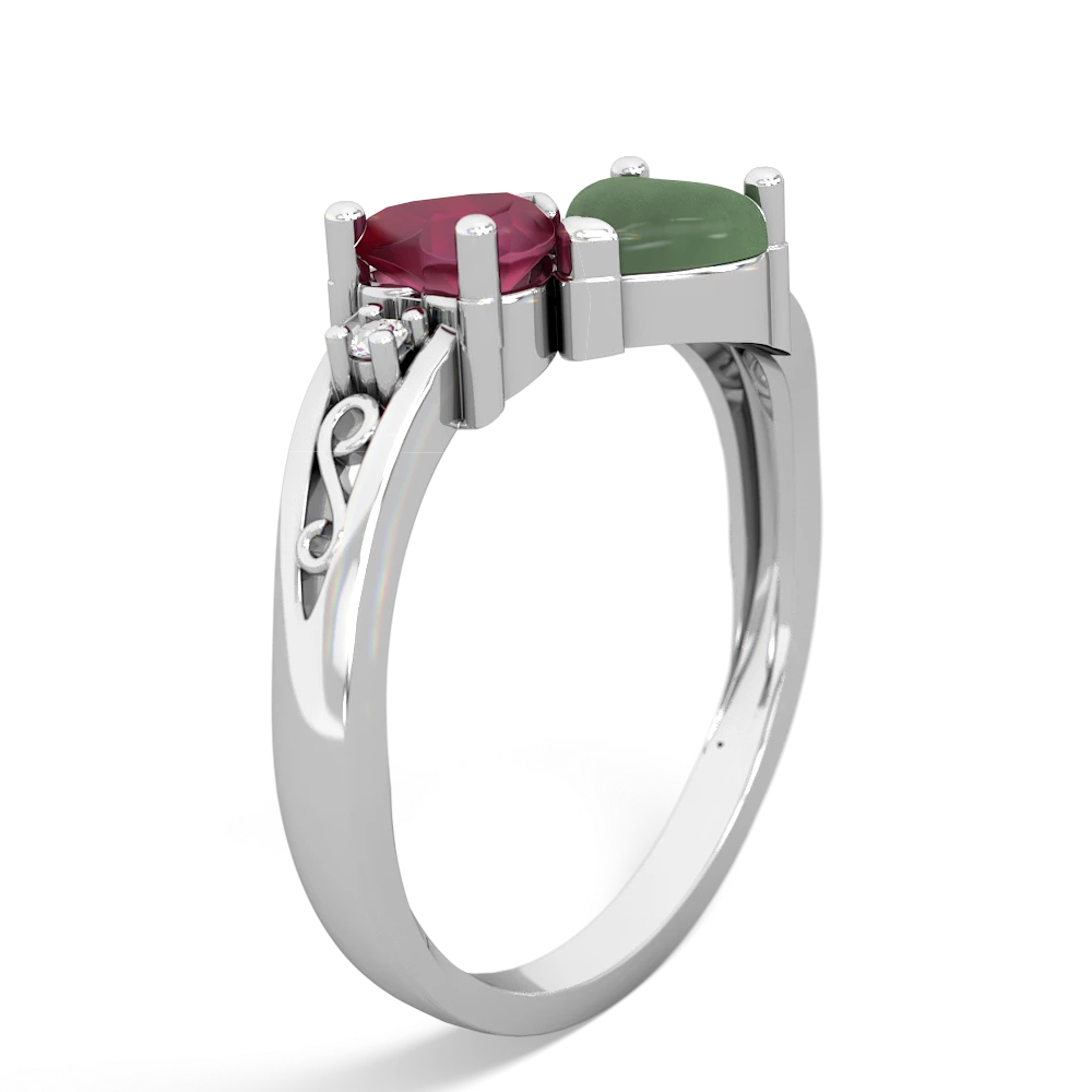 Ruby Snuggling Hearts 14K White Gold ring R2178