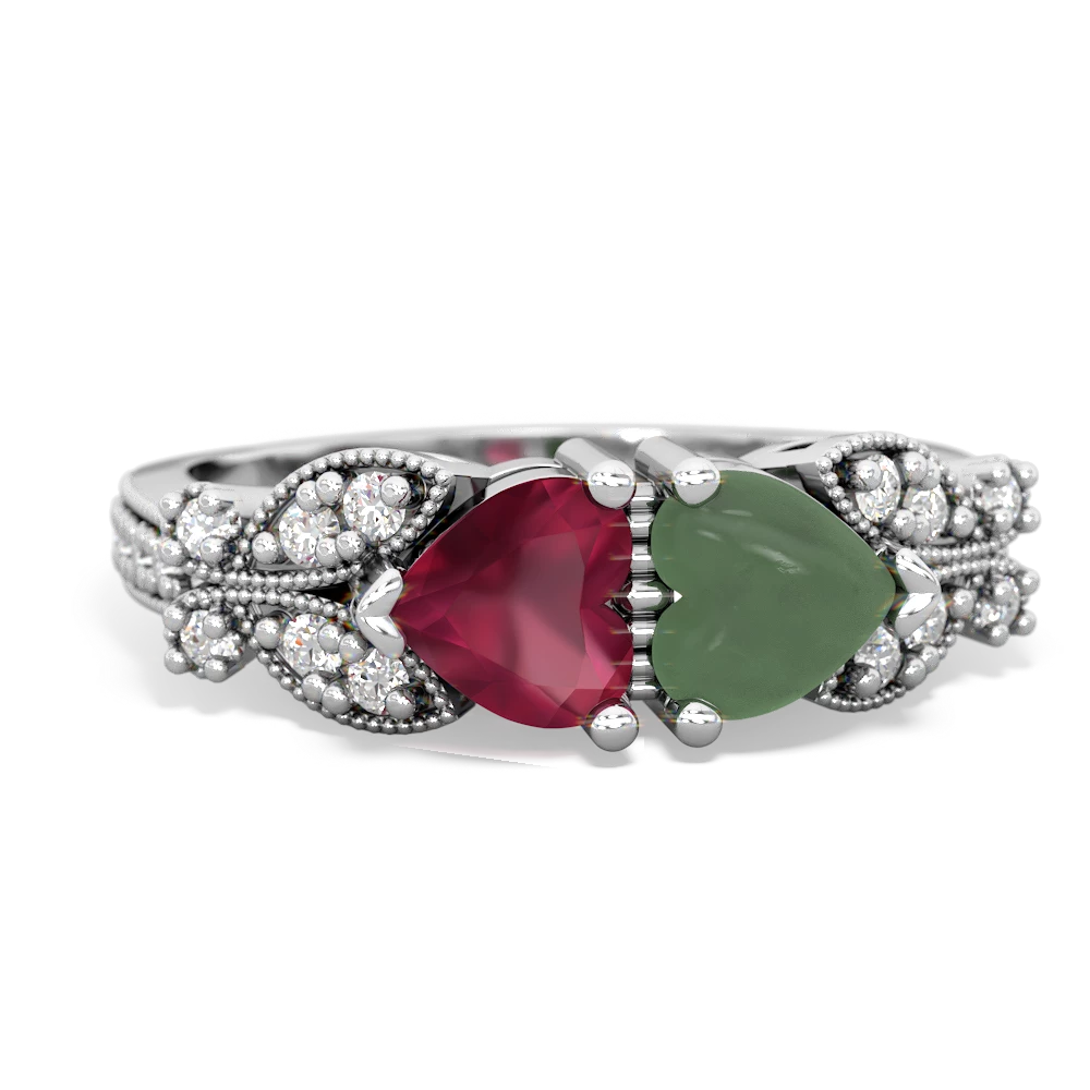 Ruby Diamond Butterflies 14K White Gold ring R5601