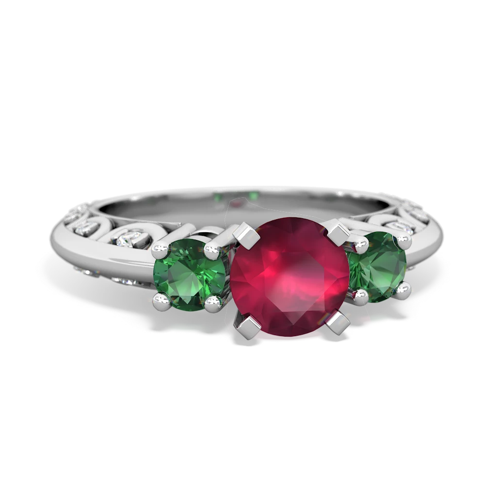 Ruby Art Deco Eternal Embrace Engagement 14K White Gold ring C2003