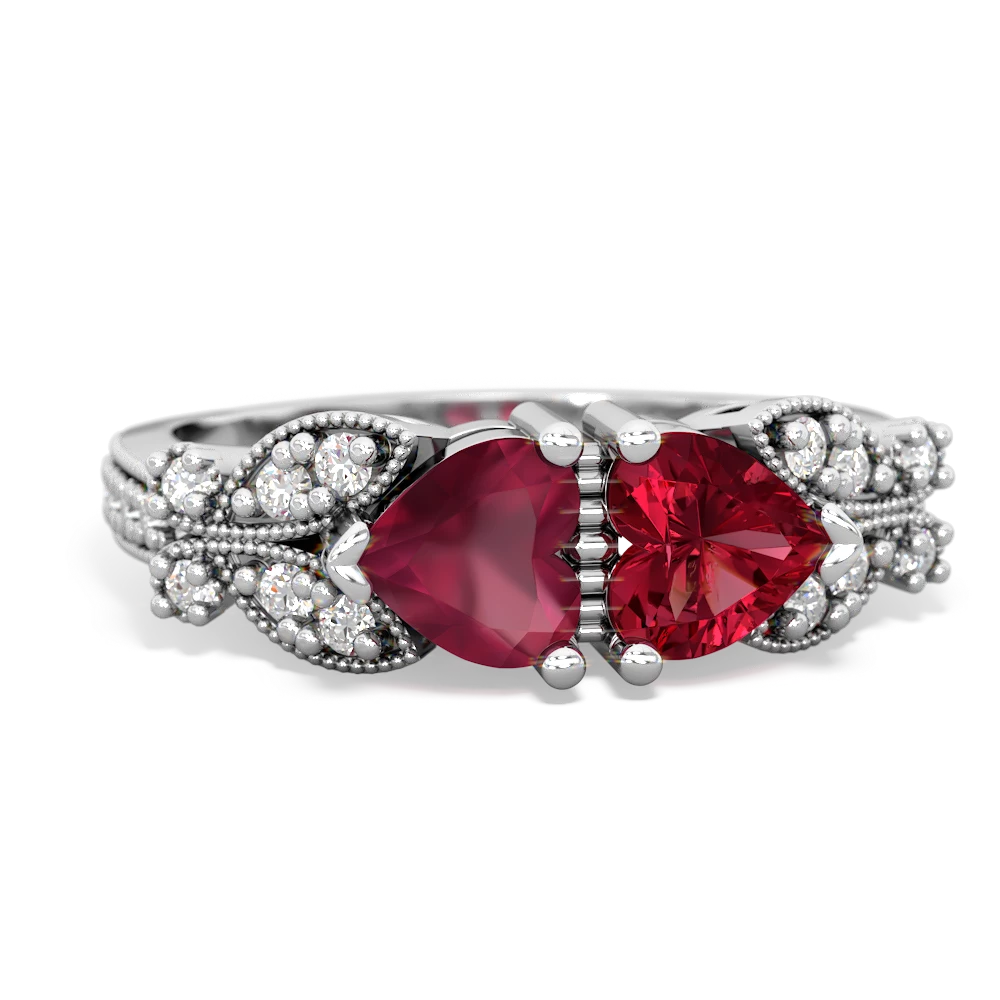 Ruby Diamond Butterflies 14K White Gold ring R5601