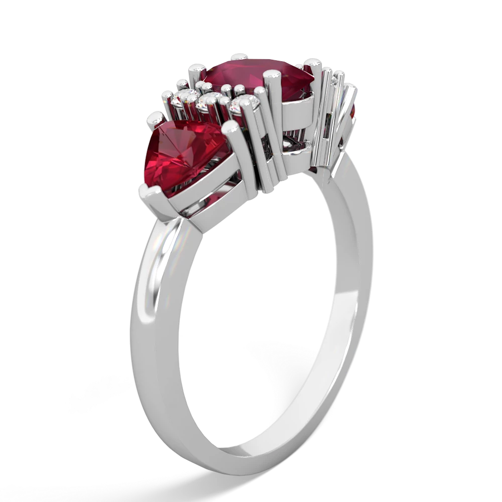 Ruby Antique Style Three Stone 14K White Gold ring R2186