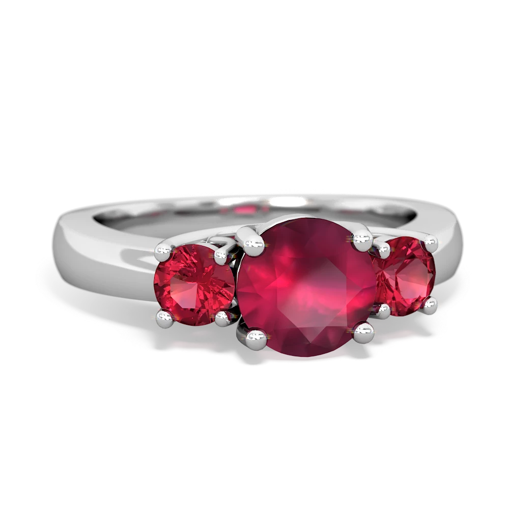 Ruby Three Stone Round Trellis 14K White Gold ring R4018