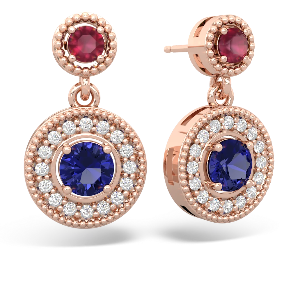 Ruby Halo Dangle 14K Rose Gold earrings E5319