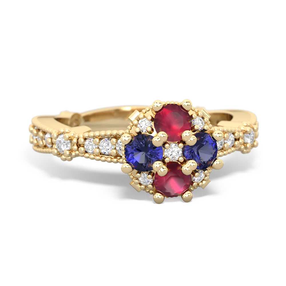 Ruby Sparkling Tiara Cluster 14K Yellow Gold ring R26293RD