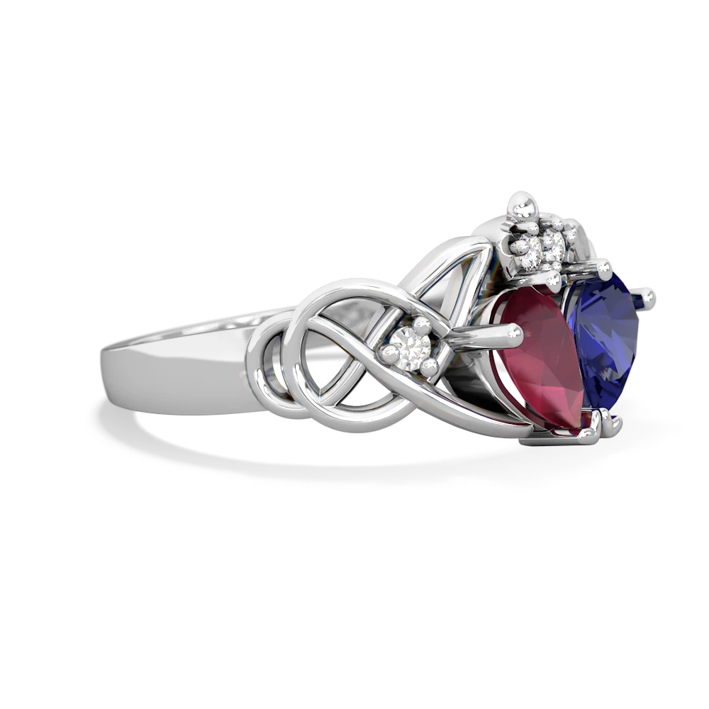 Ruby 'One Heart' Celtic Knot Claddagh 14K White Gold ring R5322