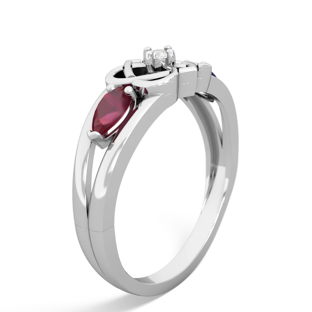 Ruby Hearts Intertwined 14K White Gold ring R5880