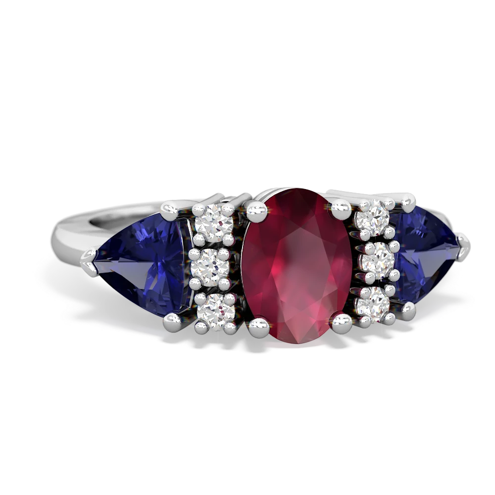 Ruby Antique Style Three Stone 14K White Gold ring R2186