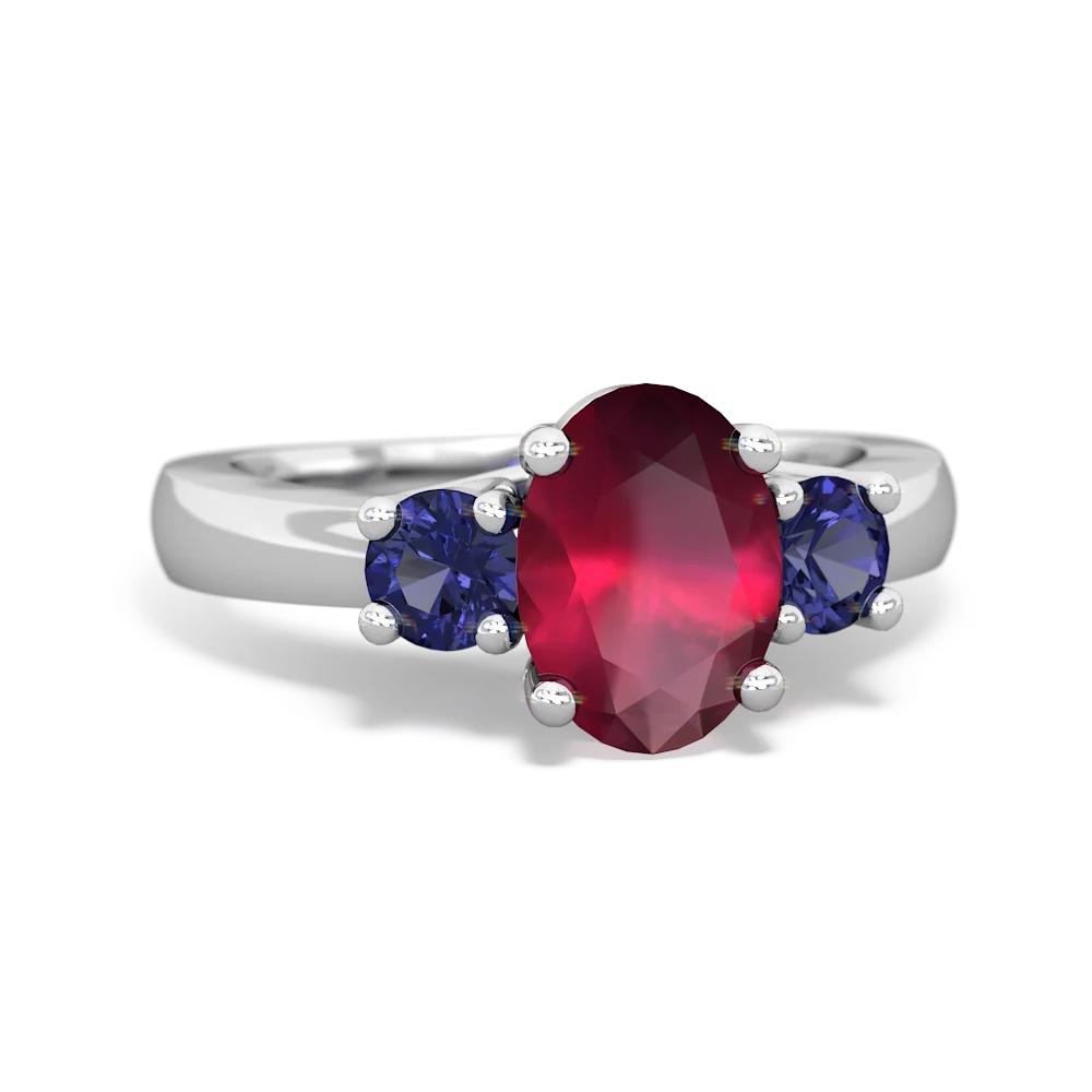 Sapphire Lab Ruby Three Stone Emerald-cut Trellis ring - 14K