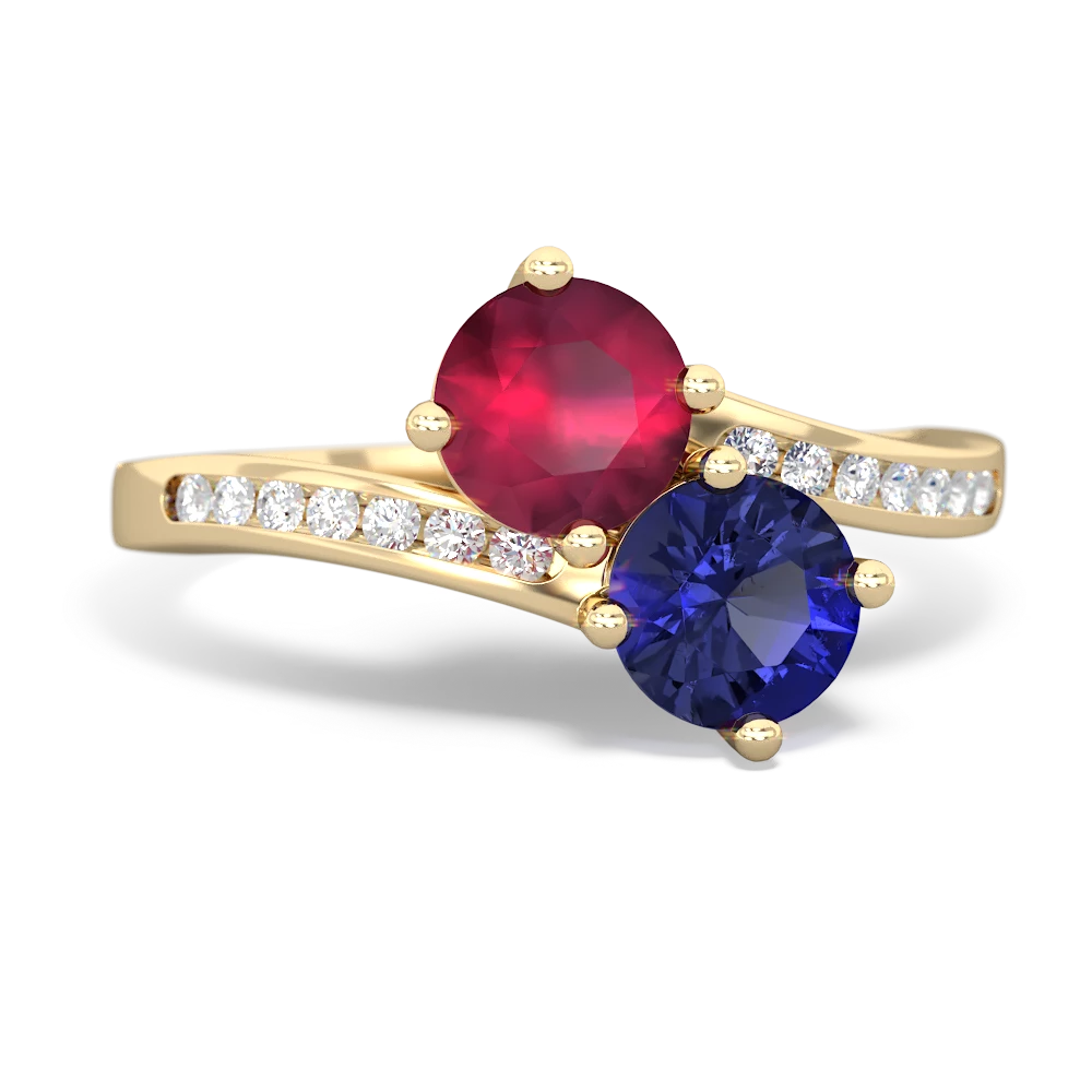 Ruby Channel Set Two Stone 14K Yellow Gold ring R5303