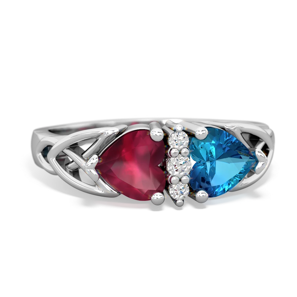 Ruby Celtic Knot Double Heart 14K White Gold ring R5040