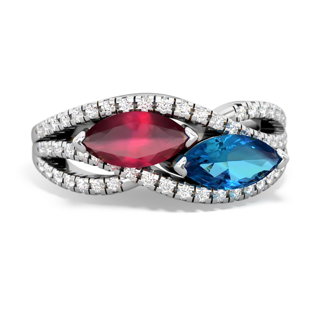 Ruby Diamond Rivers 14K White Gold ring R3070