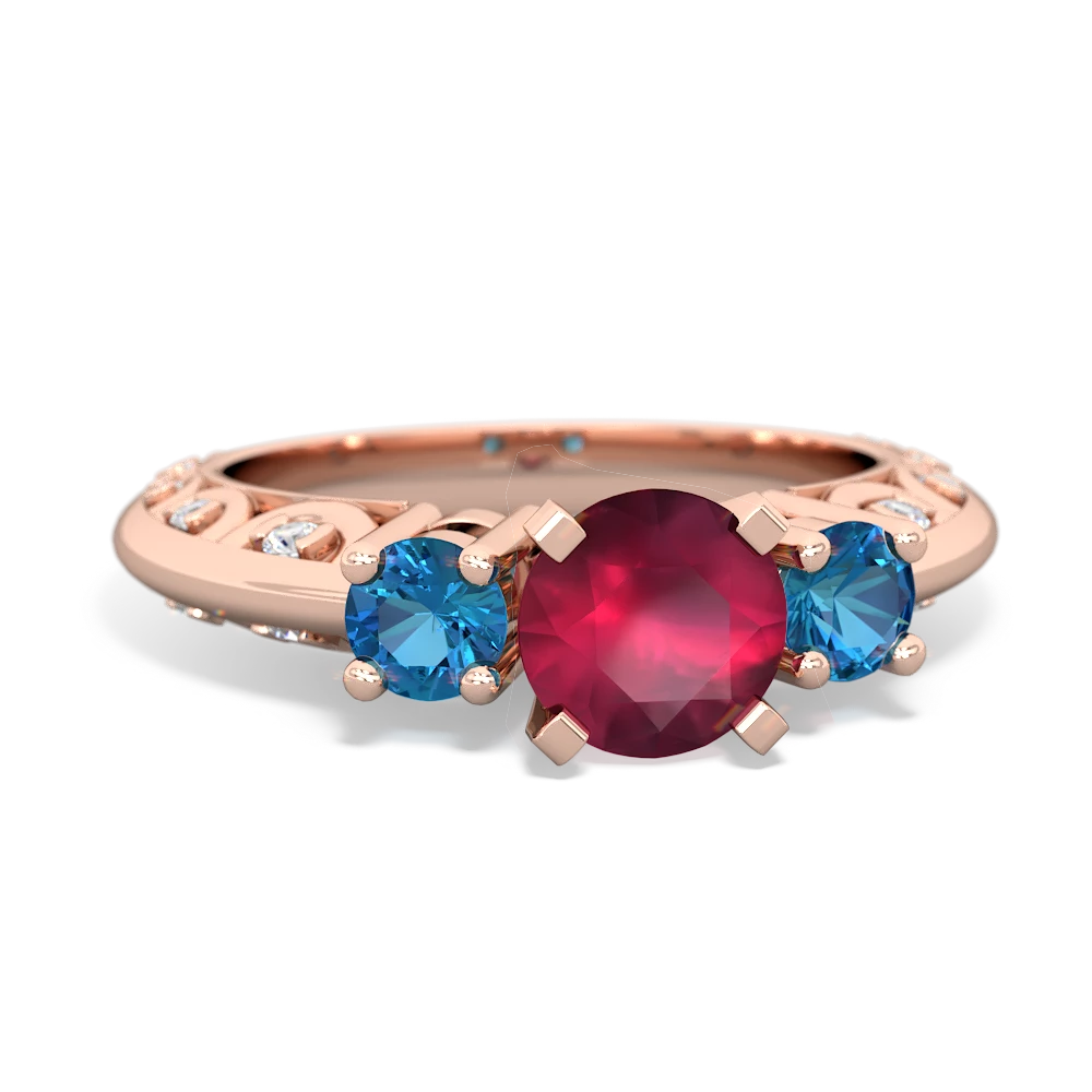 Ruby Art Deco Eternal Embrace Engagement 14K Rose Gold ring C2003