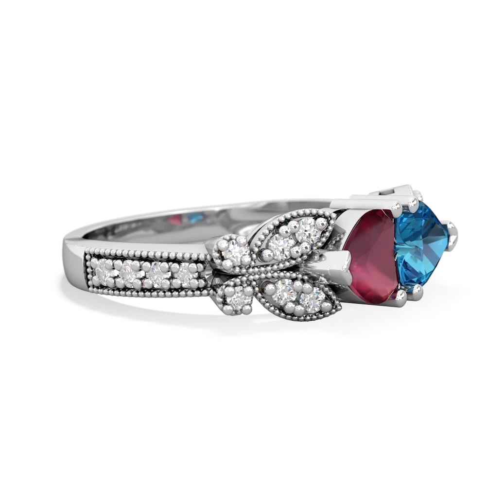 Ruby Diamond Butterflies 14K White Gold ring R5601