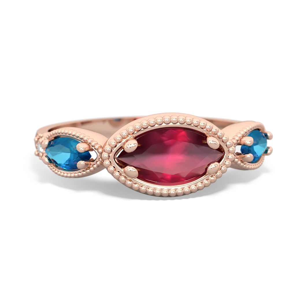 Ruby Milgrain Marquise 14K Rose Gold ring R5700