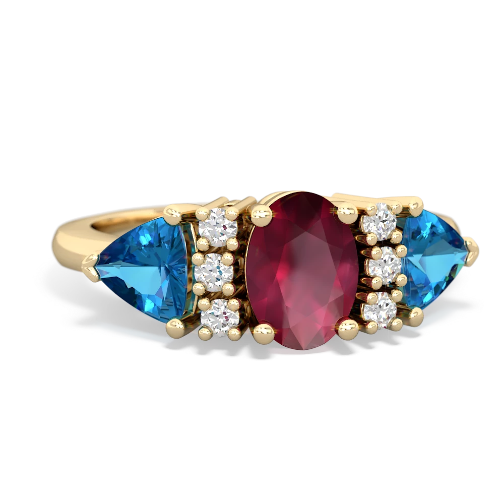 Ruby Antique Style Three Stone 14K Yellow Gold ring R2186