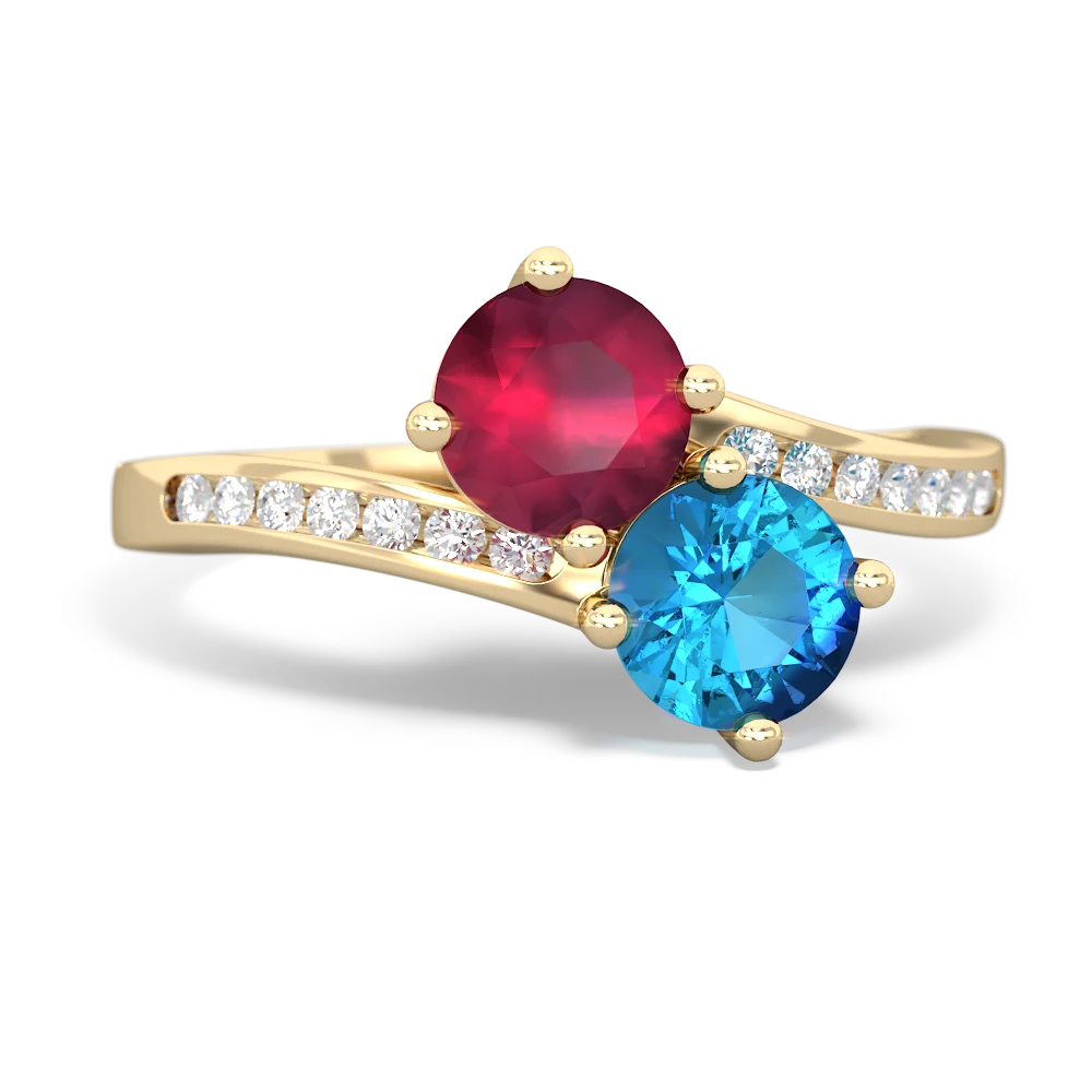 Ruby Channel Set Two Stone 14K Yellow Gold ring R5303