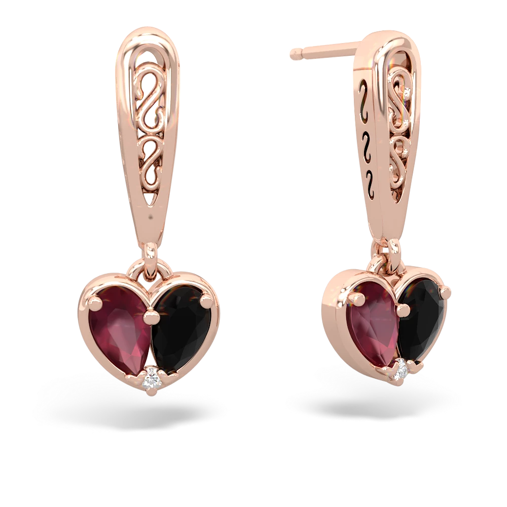 Ruby Filligree Heart 14K Rose Gold earrings E5070