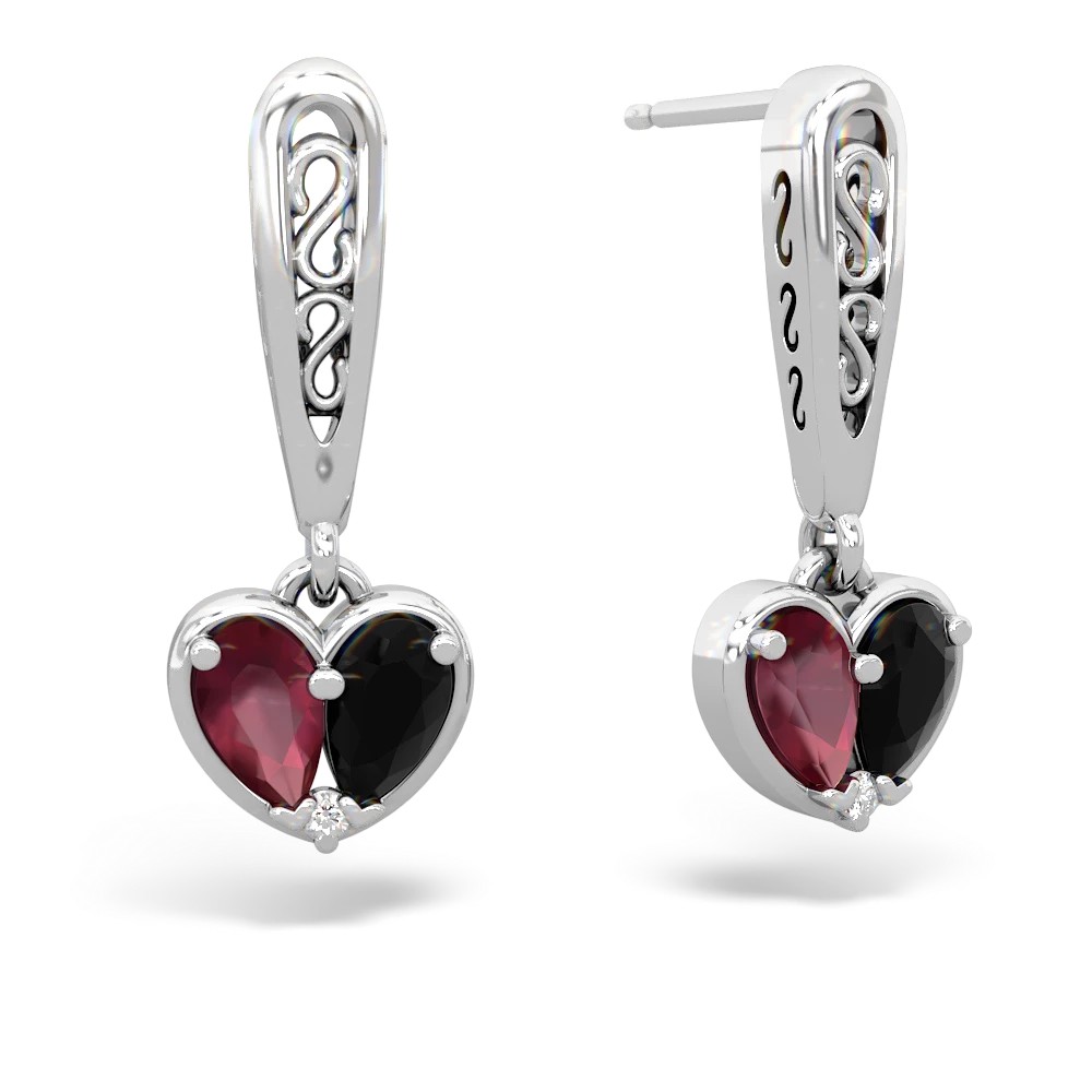 Ruby Filligree Heart 14K White Gold earrings E5070