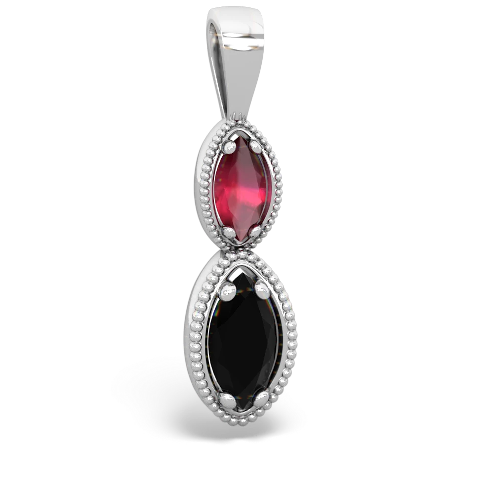 Ruby Antique-Style Halo 14K White Gold pendant P5700