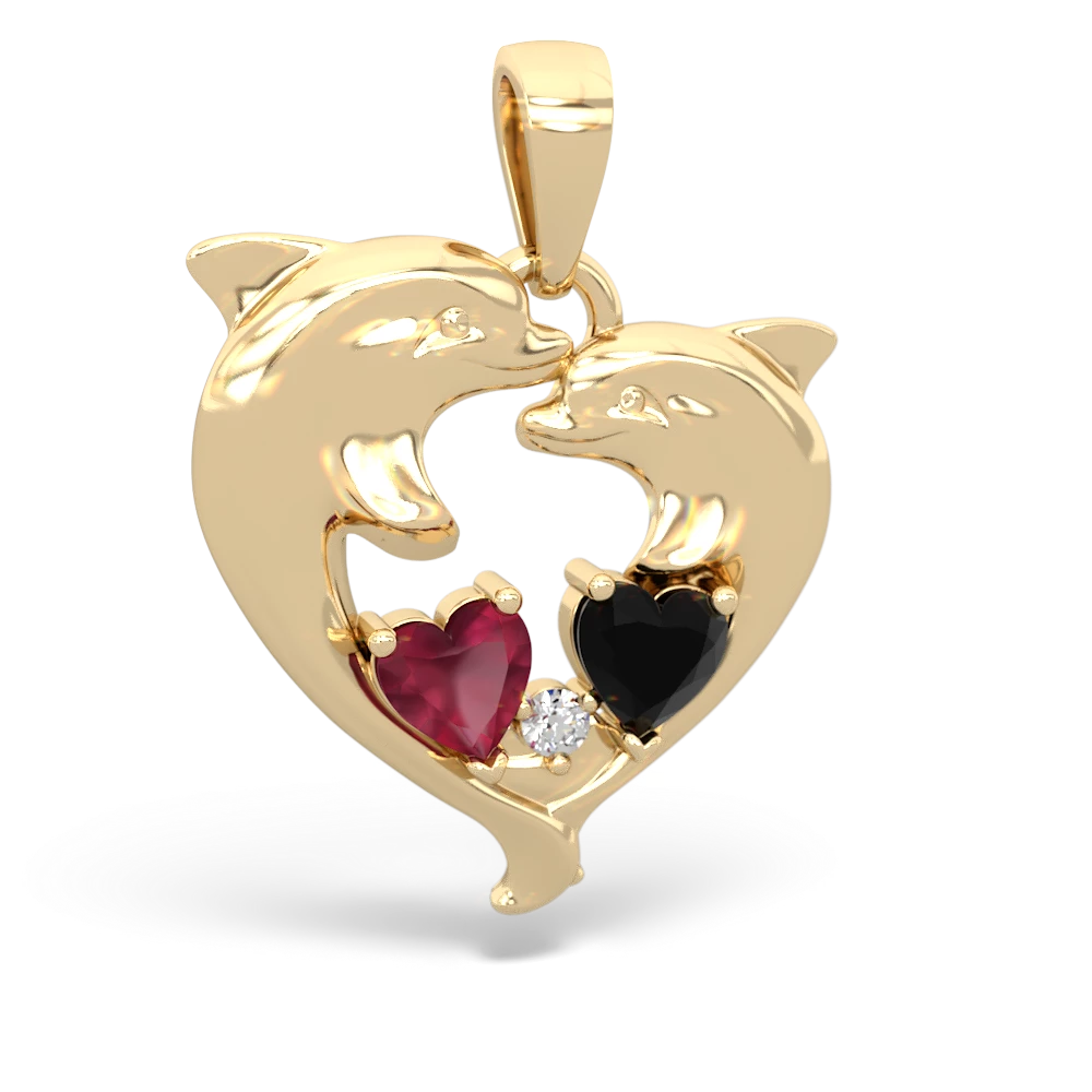 Ruby Dolphin Heart 14K Yellow Gold pendant P5820