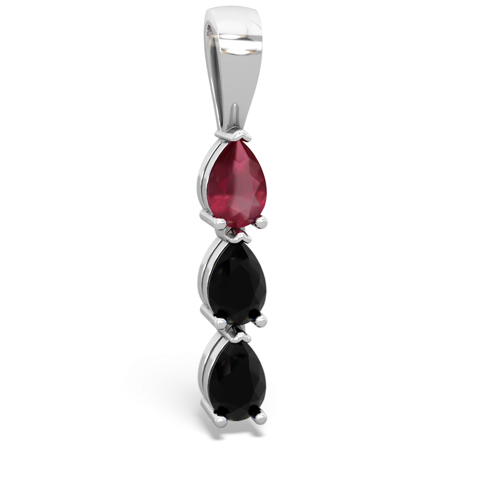 Black Onyx and Pink Tourmaline Three Stone Necklace in 14K White