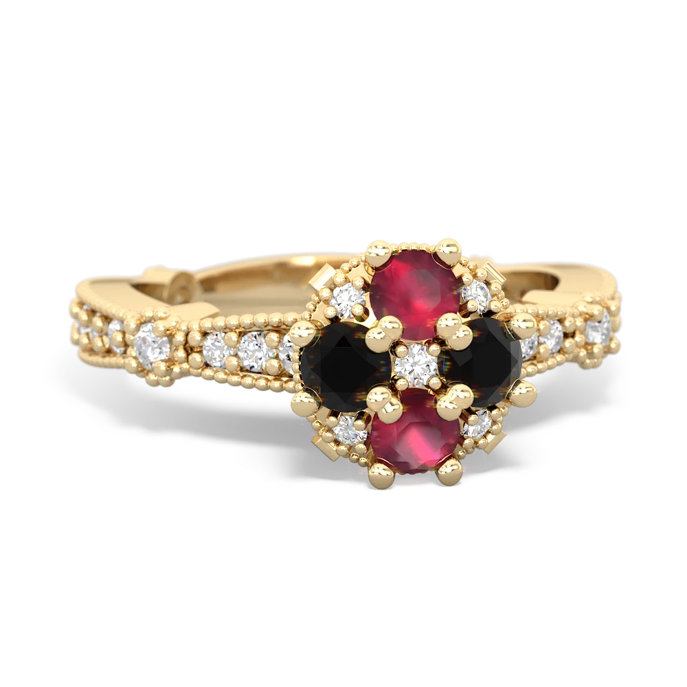 Ruby Sparkling Tiara Cluster 14K Yellow Gold ring R26293RD