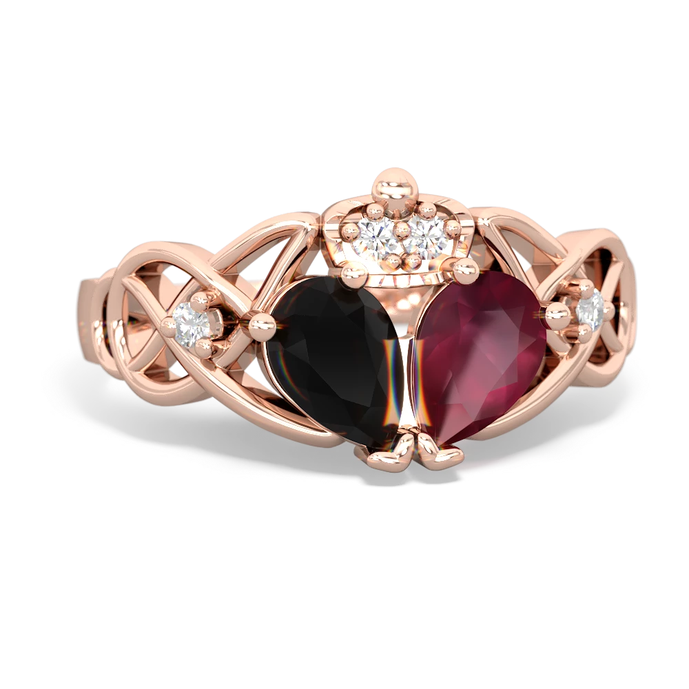 Ruby 'One Heart' Celtic Knot Claddagh 14K Rose Gold ring R5322