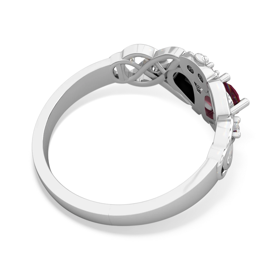 Ruby 'One Heart' Celtic Knot Claddagh 14K White Gold ring R5322