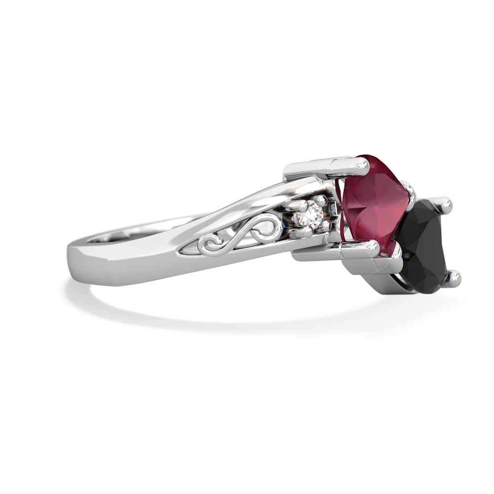 Ruby Snuggling Hearts 14K White Gold ring R2178