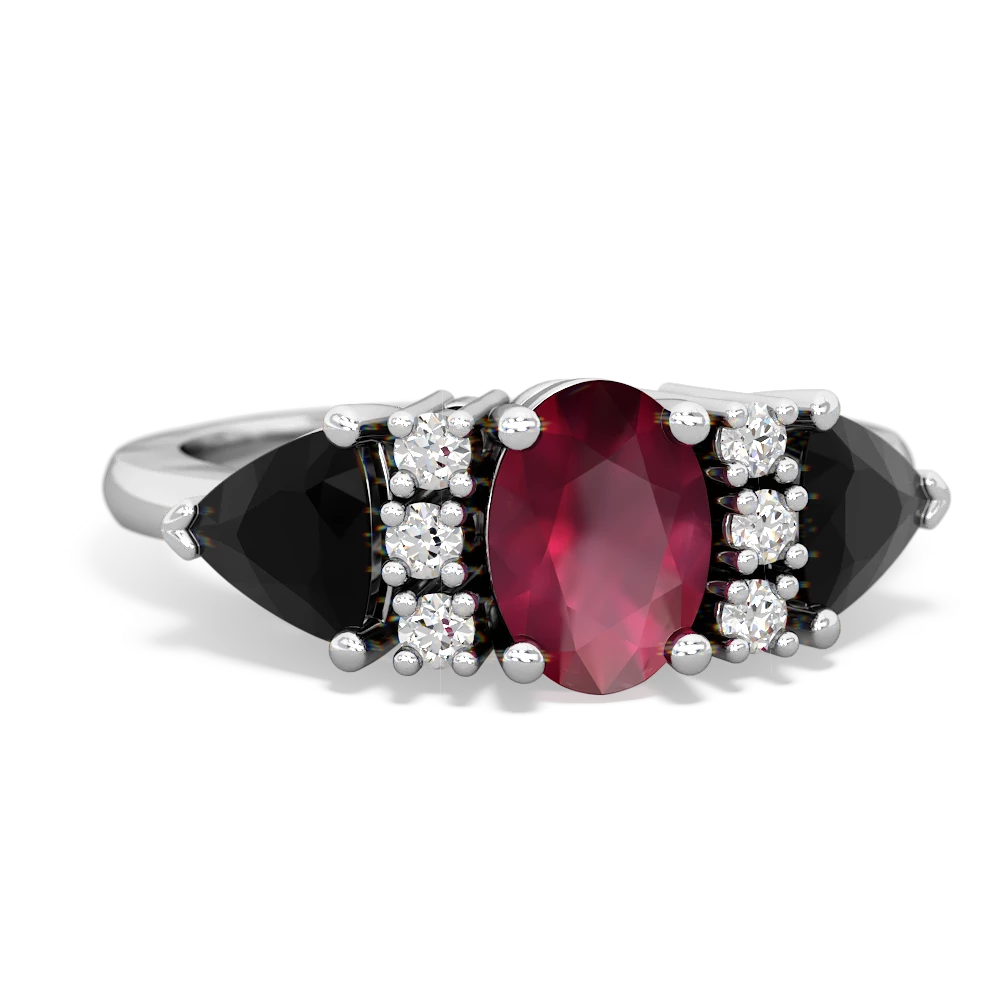 Ruby Antique Style Three Stone 14K White Gold ring R2186