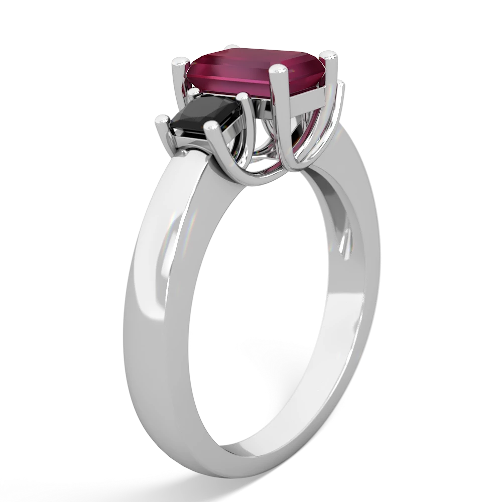 Ruby Three Stone Emerald-Cut Trellis 14K White Gold ring R4021