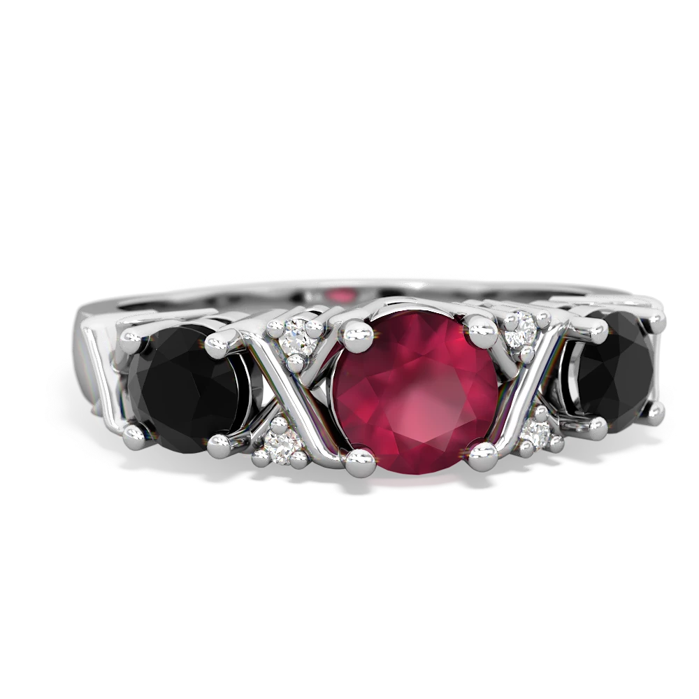 Ruby Hugs And Kisses 14K White Gold ring R5016