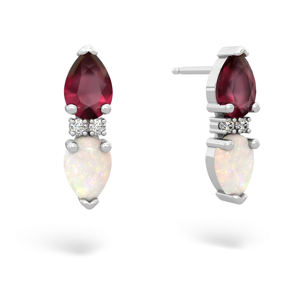 Ruby Bowtie Drop 14K White Gold earrings E0865