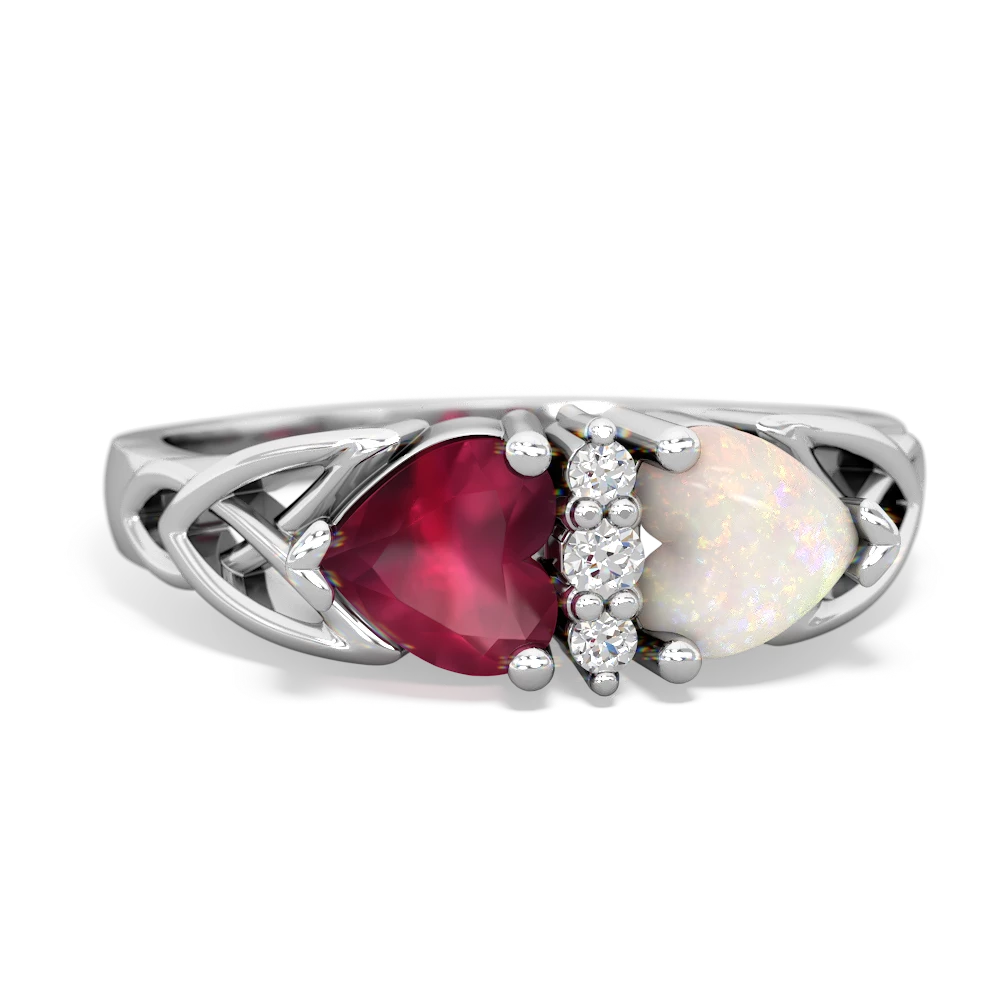 Ruby Celtic Knot Double Heart 14K White Gold ring R5040