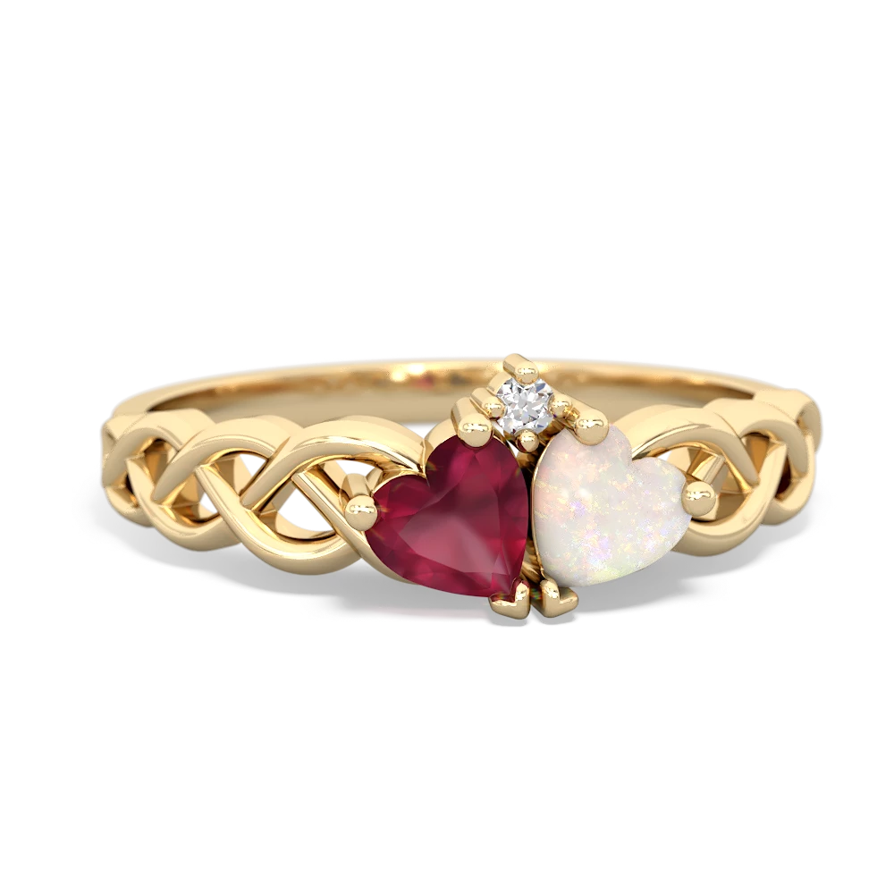 Ruby Heart To Heart Braid 14K Yellow Gold ring R5870