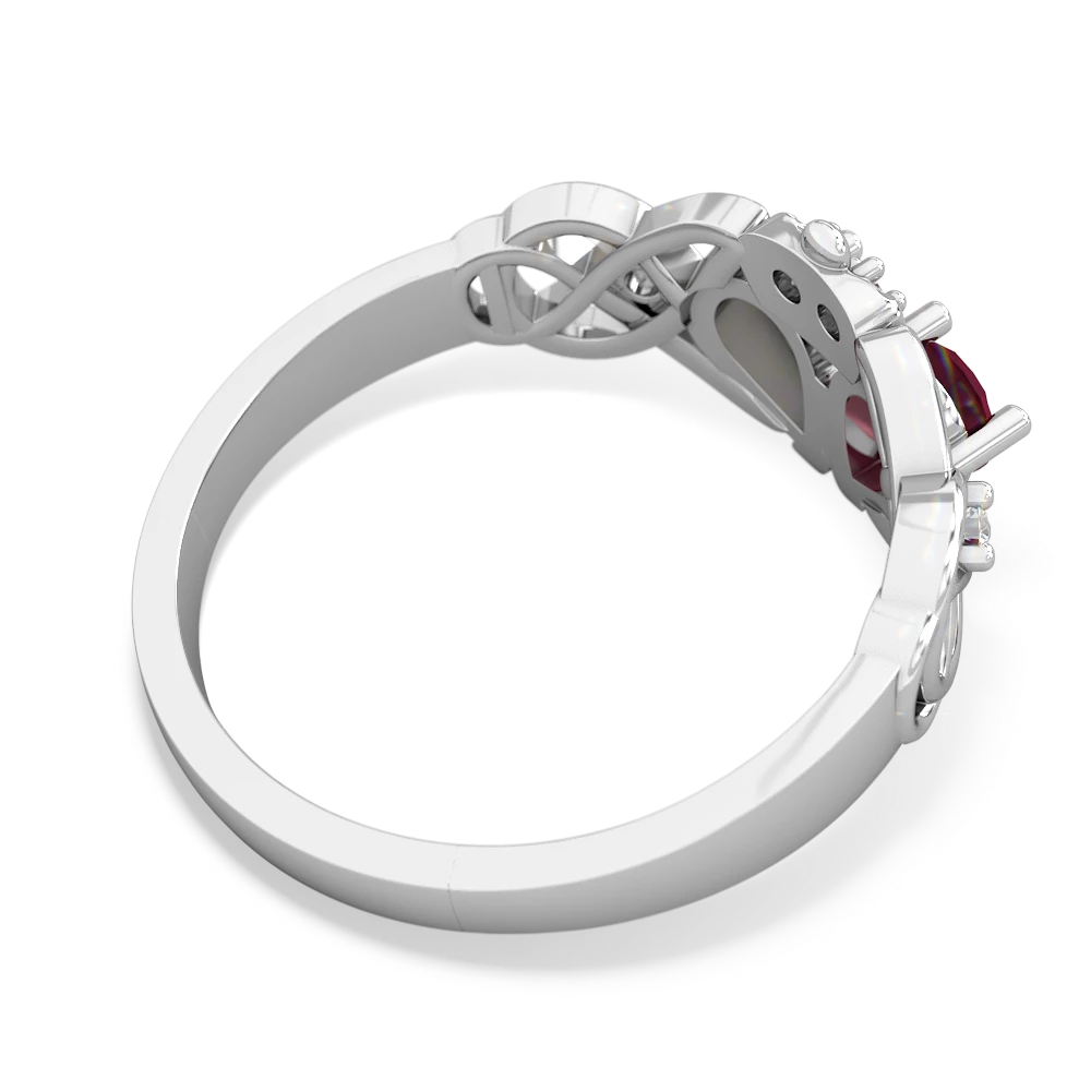 Ruby 'One Heart' Celtic Knot Claddagh 14K White Gold ring R5322